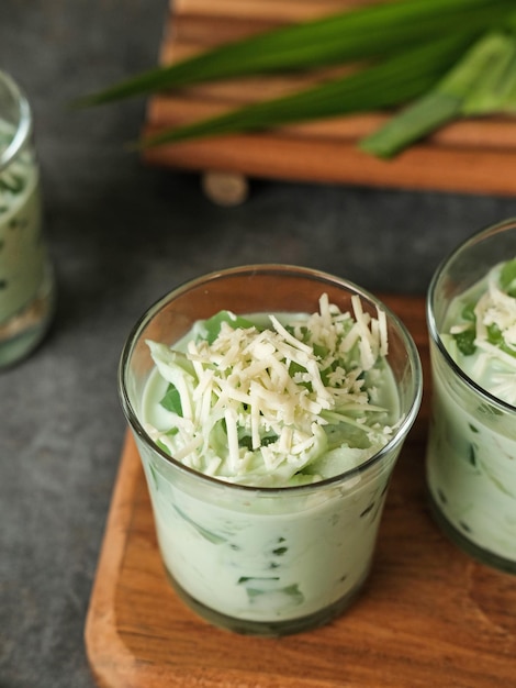 Buko Pandan a dessert from Philippines made from jelly young coconut evaporated milk