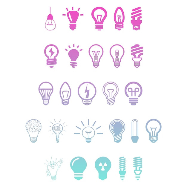 bulb lamb items gradient effect photo jpg vector set