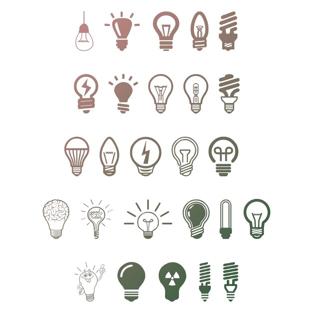 Photo bulb lamb items gradient effect photo jpg vector set