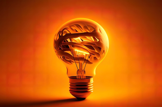 Bulb on a orange background 3D rendering Generative Ai