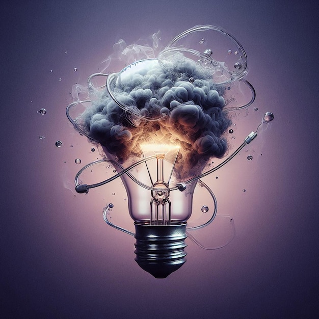 Bulb and smoke abstract fusion photo realistic render