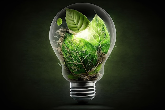 Bulb with vegetation idea of green energy natural conservation Renewable energy ecology conservation concept Generative AI