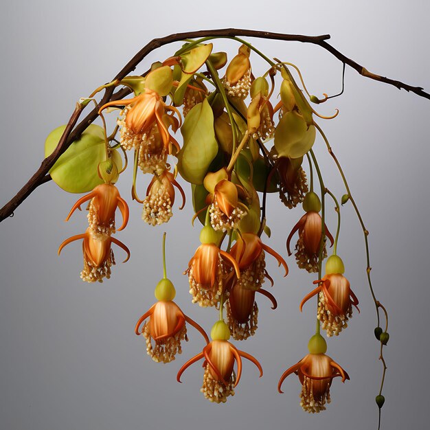 Photo bulbophyllum macranthum large and intricate flowers canelik plant and log on white background