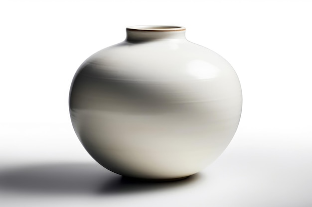 Bulbous Rounded Ceramic Vase With Matte White Glaze On White Background Generative AI