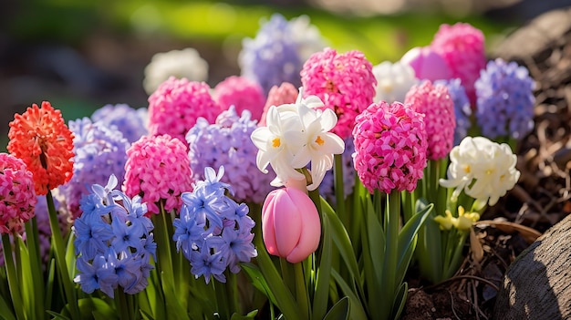 bulbs of spring flowers and blooming flowers for plant