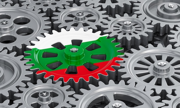 Bulgaarse vlag op het tandwiel bedrijf industrieel concept 3D-rendering