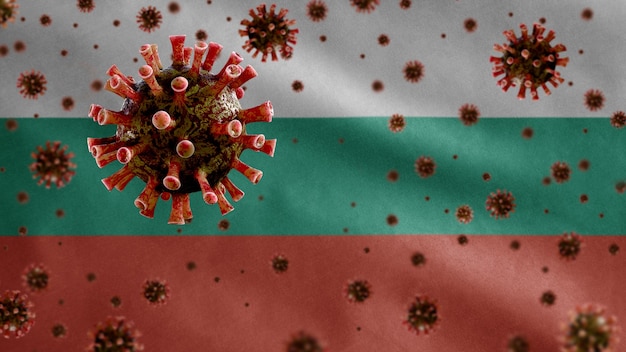 Bulgaarse wapperende vlag en coronavirus-microscoopvirus