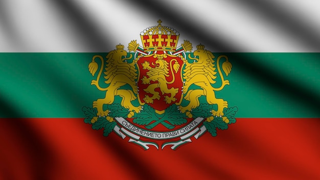 Bulgaria flag waving in the wind with 3d style background