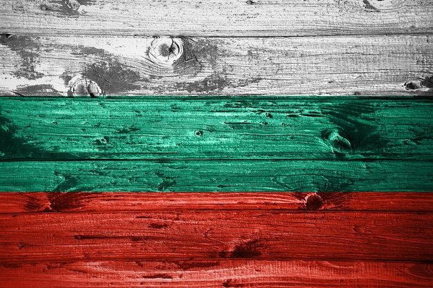 Bulgaria flag on wooden planks background wood flag