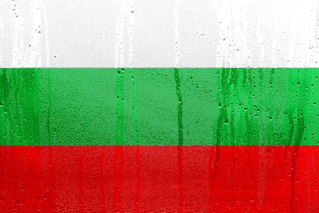 Bulgaria National Flag official colors and proportion correctly Flag of Bulgaria on the texture of the condensation of water drops Red White Green