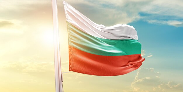 Bulgaria waving flag in beautiful sky