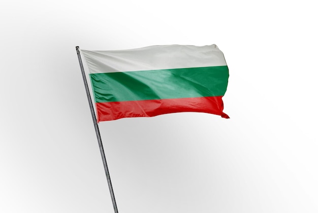 白い背景画像にブルガリア手を振る旗