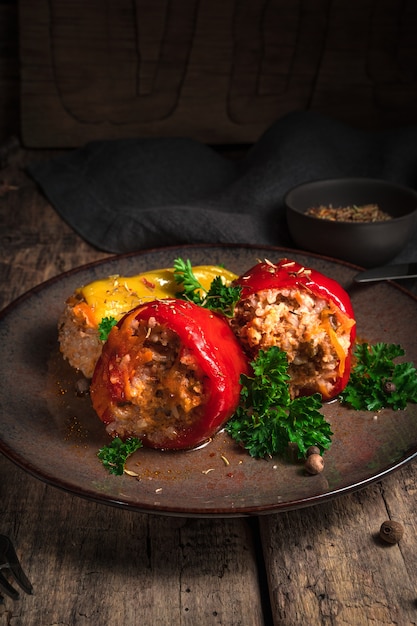 Bulgarian stuffed pepper with fresh herbs