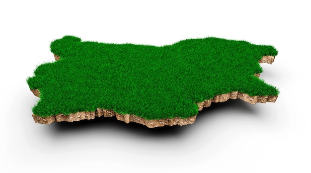 Bulgarije kaart bodem land geologie doorsnede groen gras en rotsgrond textuur 3d illustratie