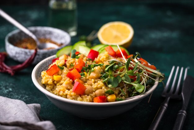 Foto bulgur met kikkererwten en groenten