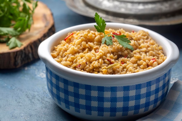 Bulgur pilaf with Firik (Turkish name; firikli bulgur pilavi)