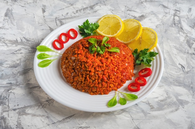 Bulgur wheat pilaf with chickpeas and vegetables.