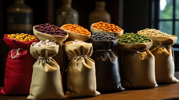 자연 식품 가게에서 콩류의 대량 봉투 생성 인공지능