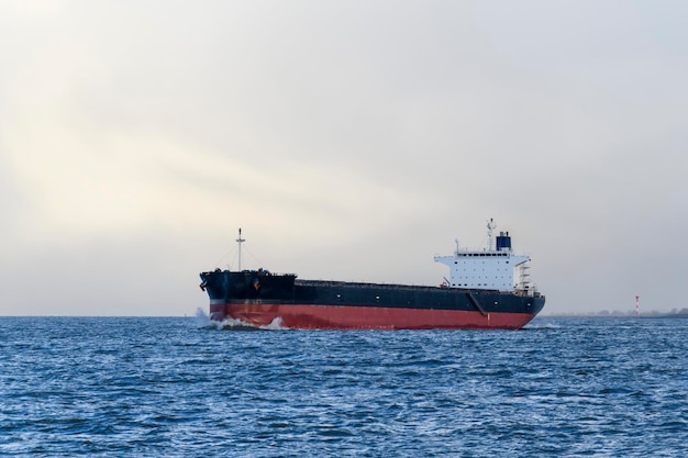 Bulk carrier vessel View from side Bulker Dry cargo ship