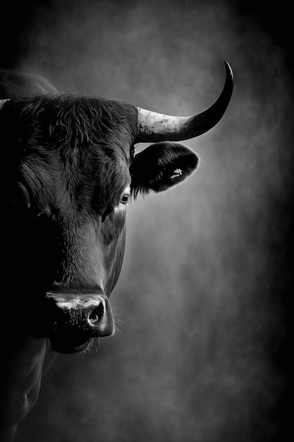 bull animal silhouette studio photo backlight spotlight close sharp retro black white portrait