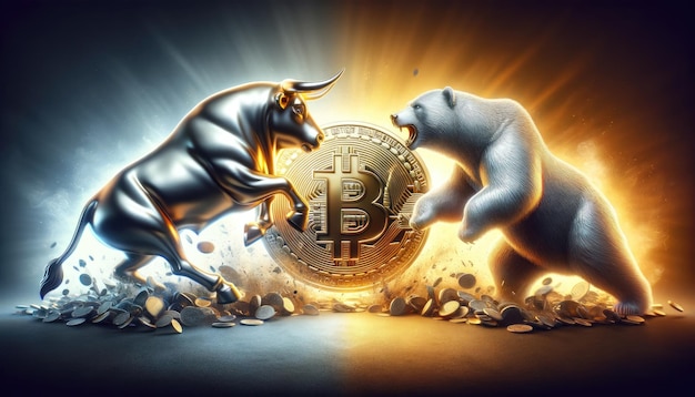 Bull and Bear Battling Over Bitcoin Symbol