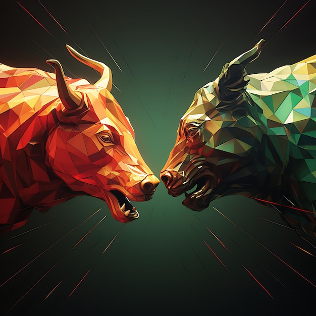 Photo bull and bear fighting concept of stock market exchange generative ai