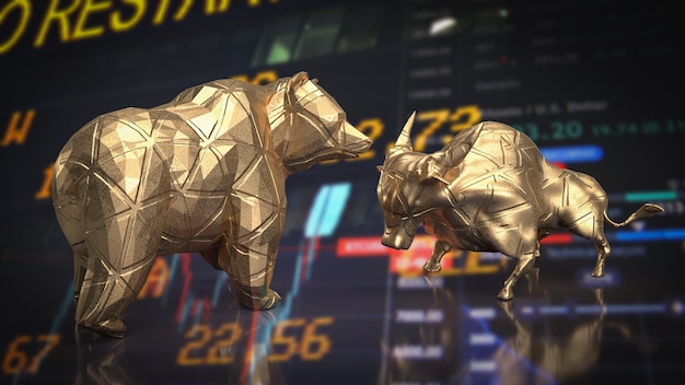 The bull and bear gold for business concept 3d rendering