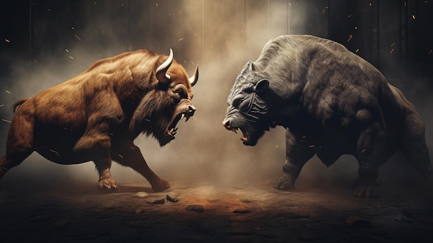 Bull and bear market face off concept