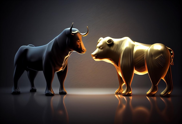 Bull and buffalo on a dark background The concept of bull tradinggenerative ai