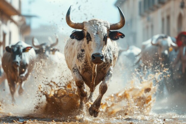 Bull Bull running during spectacle in spain