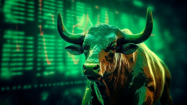 Бычье расхождение на фондовом рынке и криптовалюте с зеленым фоном графика Иллюстратор генеративного ИИ