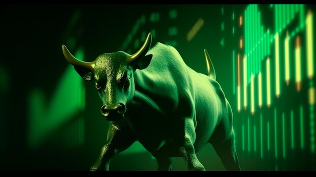 Bull bullish divergence in Stock market and Crypto currency with green graph background Generative AI illustrator
