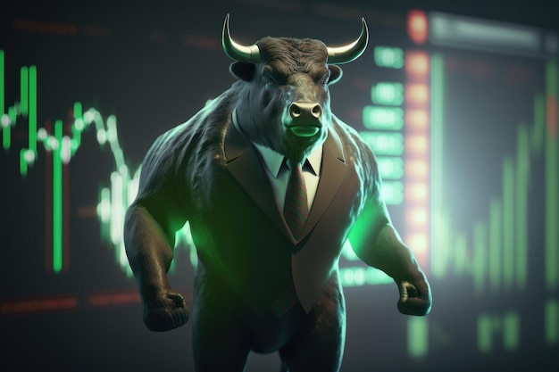 Photo bull bullish divergence in stock market with green graph background generative ai