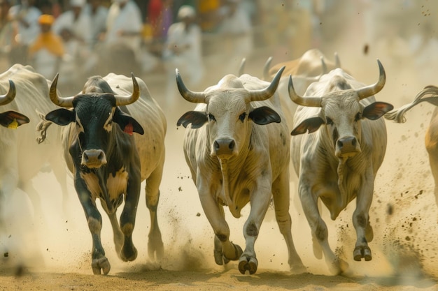 Bull Bulls are running in street during festival