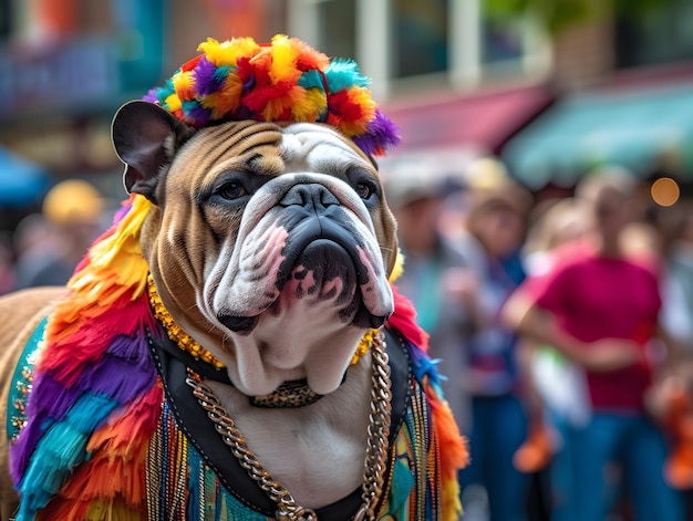 Bull dog in pride parade Concept of LGBTQ pride AI generated