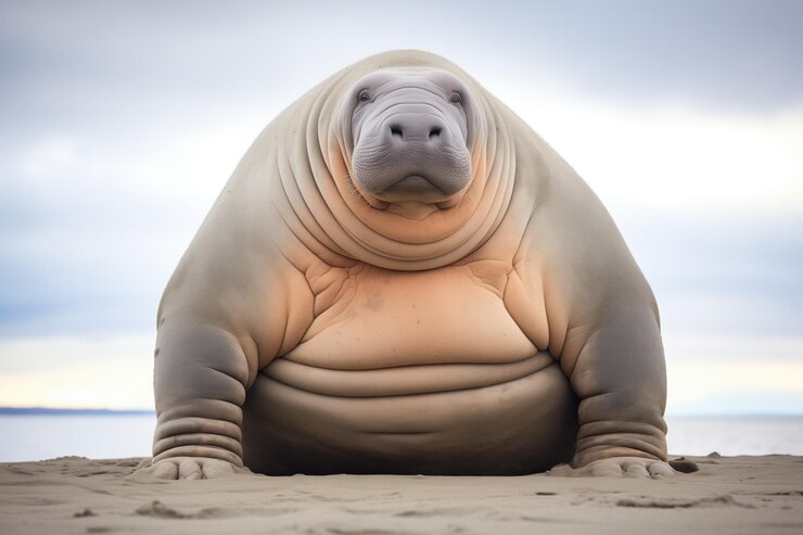 Photo bull elephant seal guarding territory on sandy dune