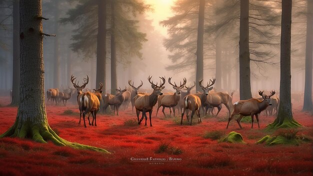 Foto un alce sta in un campo con una foto di un bagliore dorato