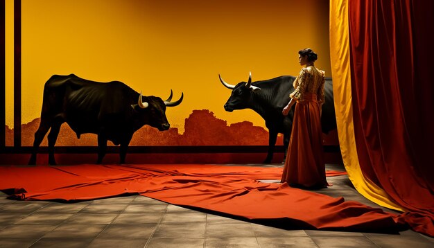 Foto bullfighter bull in costumi reali autentici