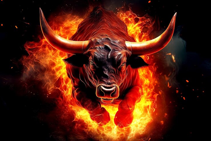 Bull in the fire black bull with horns Generative Ai