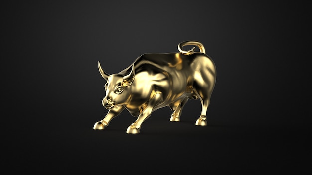 Bull gold metal statue