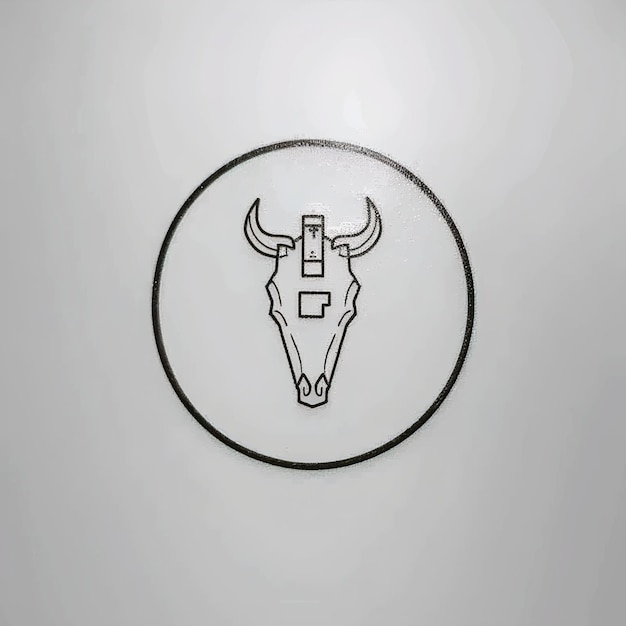 Foto una testa di toro è mostrata su un cerchio con un cerchio al centro