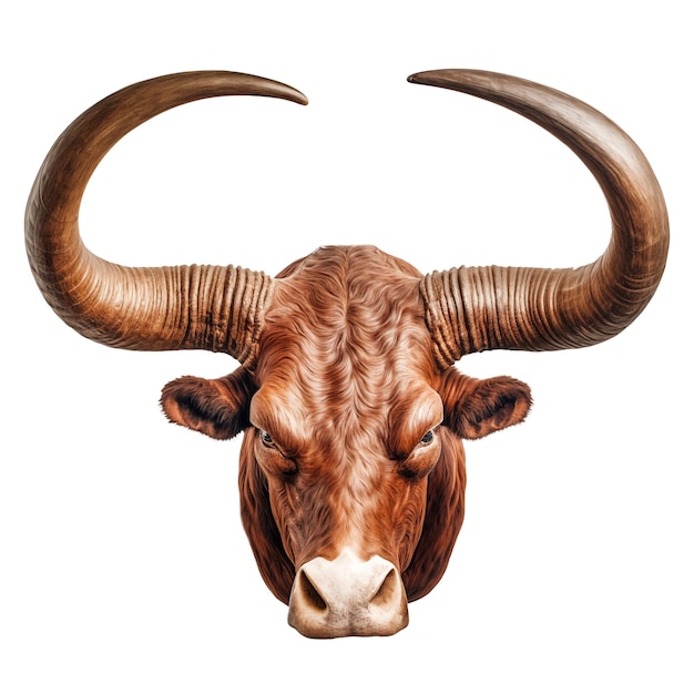 Bull head isolated on a transparent or white background head overlay for insertion design elements