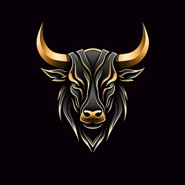 A bull head with gold and black markings on it