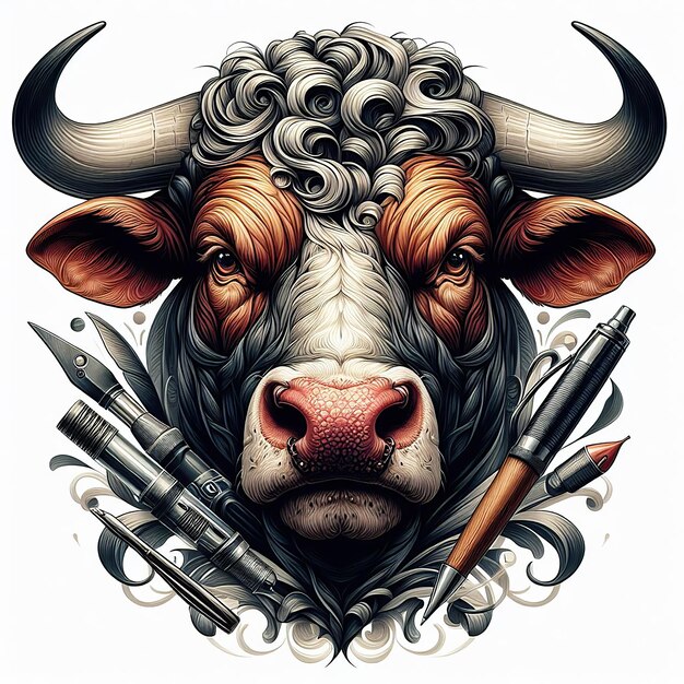 Bull head with guns and bullets Vintage style