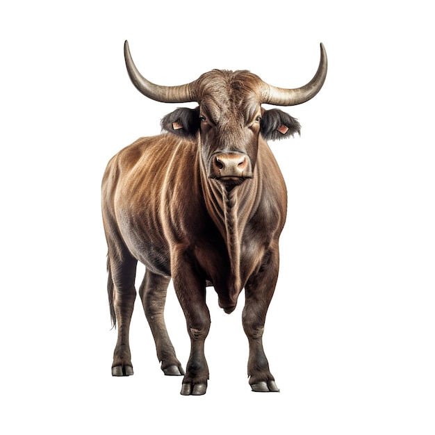 Photo bull isolated on background with generative ai