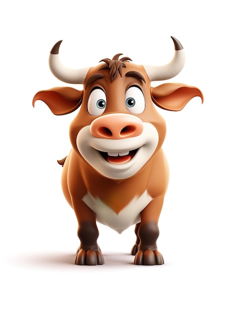 Bull koe buffel cartoon karakter mascotte 3d render grappig schattig boerderijdier