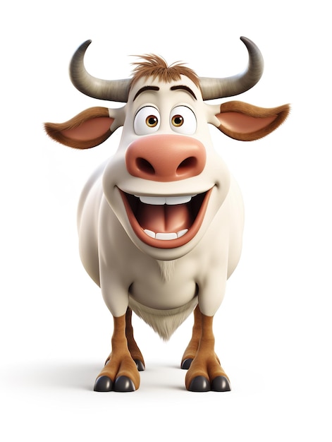 Bull koe buffel cartoon karakter mascotte 3d render grappig schattig boerderijdier