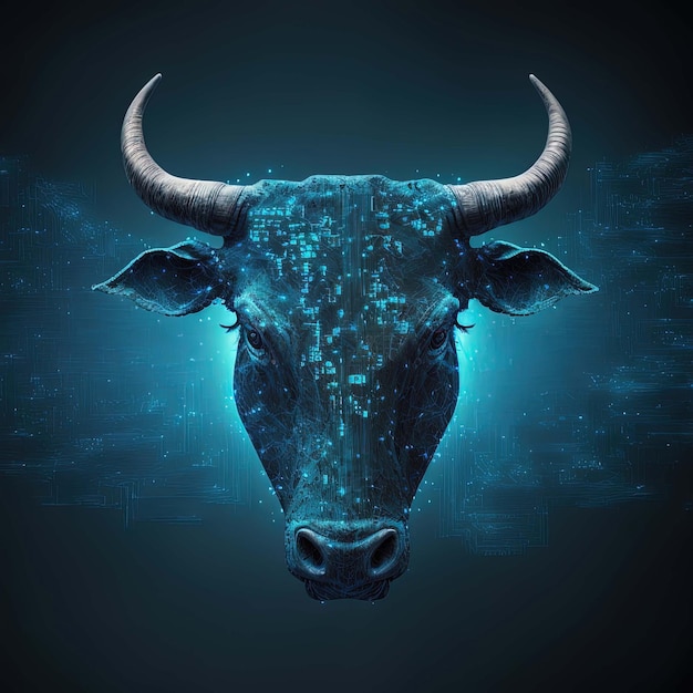 Bull market 3d, Financial and businessBull Market Illustration in 네온 colorss 개념