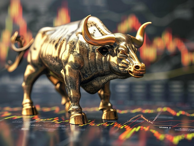Bull market concept of developing economy and stock exchange financial gain and growth
