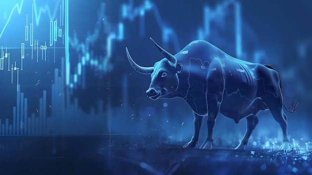 Photo bull market graphic illustration showing upward investment conditions